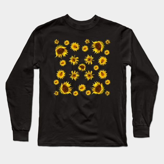 Yellow Sunflower Grouping Long Sleeve T-Shirt by Moonlit Midnight Arts